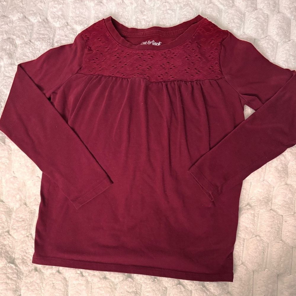 Cat & Jack Maroon Lace Accent Top -218